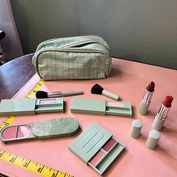 9pc Clinique Lot Set Swatched Lipsticks Eyeshadows Blusher Brushes Case 9pc Clin - Picture 3 of 11